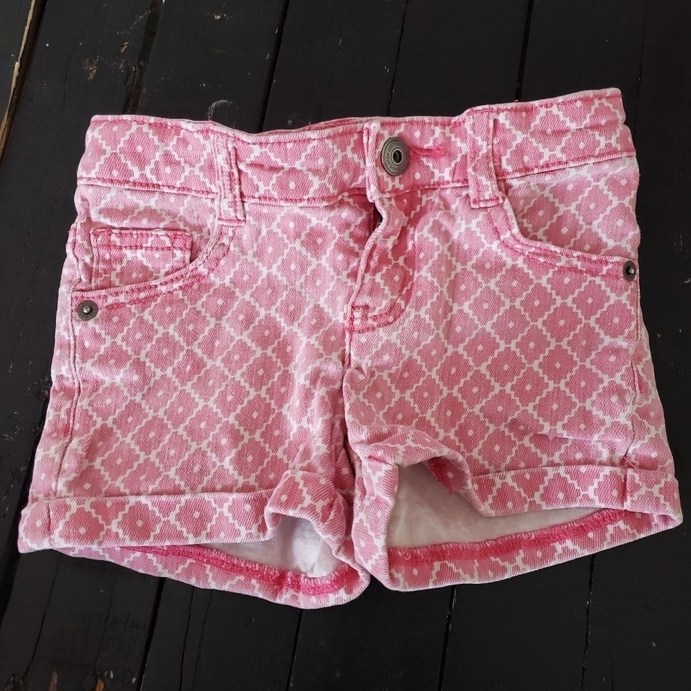 Crazy 8 Little Girl 4 Pink & White Denim Shorts Rolled Cuff Adjustable Waist